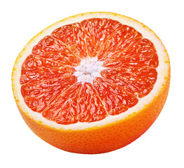 Half of blood red orange citrus fruit isolated on transparent background