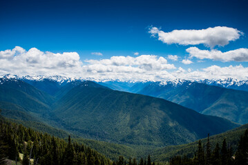 Scenic view of mountains against cloudy blue sky at Olympic National Park