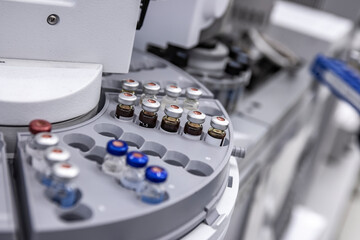 High angle view of vials in centrifuge at process laboratory