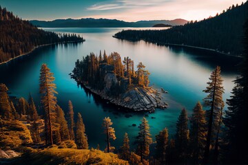 Discovering the Tranquil Beauty of Lake Tahoe: A Journey Through the Serene Landscapes and Wilderness of the Sierra Nevada - obrazy, fototapety, plakaty