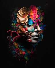 Colorful faceless floral Human Face puzzle Art	