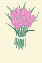 Illustration bouquet of purple tulips flowers