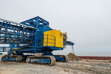 Industrial belt conveyor moving raw materials from mine