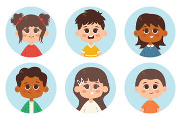 Hand drawn flat profile icons pack set icons concept with people scene in the flat cartoon style. Icons with the image of children. Vector illustration.