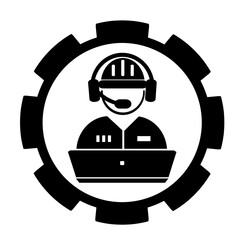 Vector illustration, logo, icon from the field of construction, industry and mechanical engineering. Engineer. Contractor. Isolated on a white background.