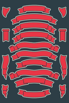 Red Ribbon Icon Banner vector set