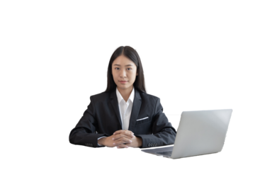 Businesswoman using laptop to work, Asian woman working in the office, World of technology and internet communication, Using computers to conduct financial transactions because the convenience.