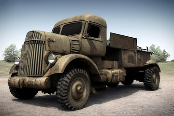 Obraz premium old military truck on road, generative ai