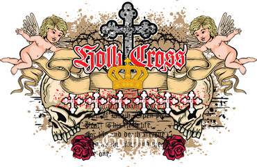 Obraz premium Gothic sign with skull, grunge vintage design t shirts