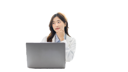 Businesswoman using laptop to work, Asian woman working in the office, Financial clerk or accountant with documents and equipment working on the desk, Using computers for financial transactions.