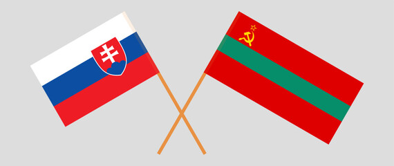 Crossed flags of Slovakia and Transnistria. Official colors. Correct proportion