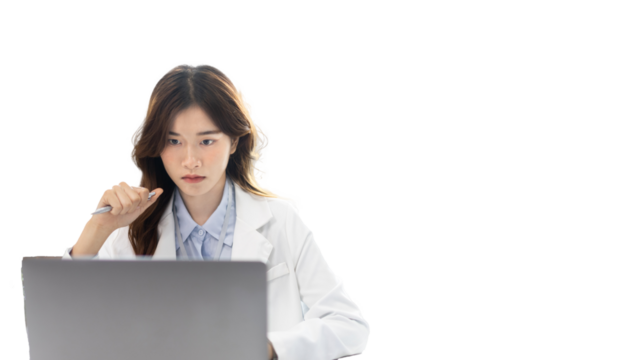 Businesswoman using laptop to work, Asian woman working in the office, Financial clerk or accountant with documents and equipment working on the desk, Using computers for financial transactions.