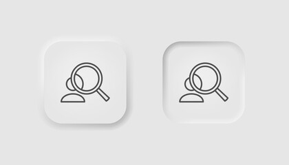 Search user button in neumorphism style. Icons for business, white UI, UX. Find symbol. Searching people, vacancy, employee. Neumorphic style. Vector illustration.