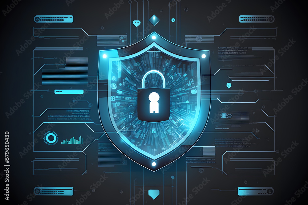 Poster padlock with keyhole icon in personal data security illustrates cyber data or information privacy id