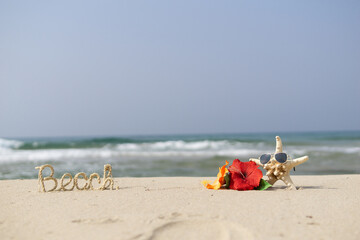 ビーチとハイビスカス