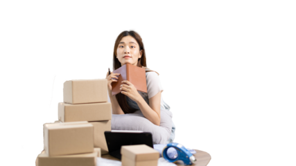 Online selling business, Small business owners are checking inventory in order to prepare them for proper delivery to customers, Online shopping SME entrepreneur, Delivery of goods to consumers.