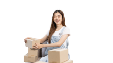 Small business owners or SMEs doing business related to selling and shipping online, New business style for young people working at home and owning businesses, Packing box, Sell online concept.