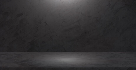 Background of empty Dark loft Concrete Wall room and floor with stunning gradient light on surface, Backdrop for montage product display and text present on free space