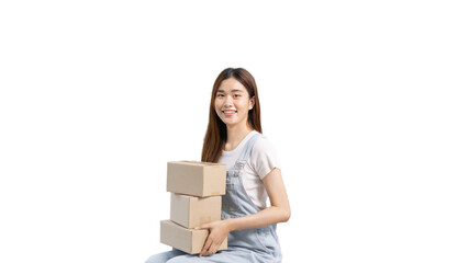 Small business owners or SMEs doing business related to selling and shipping online, New business style for young people working at home and owning businesses, Packing box, Sell online concept.
