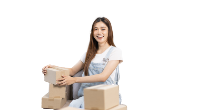 Small business owners or SMEs doing business related to selling and shipping online, New business style for young people working at home and owning businesses, Packing box, Sell online concept.