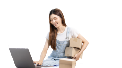 Sell online, Small online business owners chatting with customers asking for ask for delivery address and confirming their orders in preparation for shipping, Online shopping SME entrepreneur.