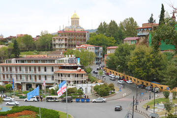 Impressive View of Downtown Tbilisi with Sameba Cathedral in Afar, Tbilisi, Georgia