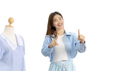 Beautiful woman with a social media influence is greeting the audience for recording vlog video live streaming, Online fashion clothing business, Using psychology to generate interest in customers.