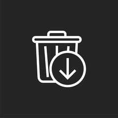 Reduce waste line icon with a trash bin and arrows icon isolated on black background. 