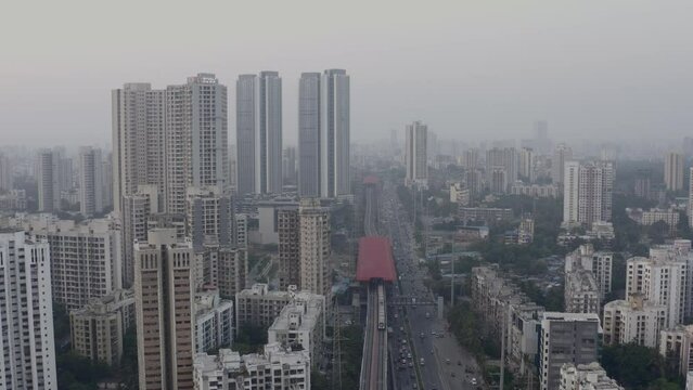 Cityscape Of Mumbai With Modern High Rise Buildings In India - aerial drone shot