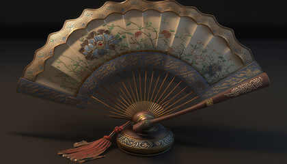 Colorful Traditional Chinese Fan with Floral Design
