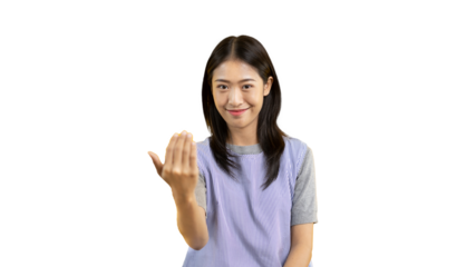 Women beckoning or inviting them to pay attention, Suggest to click or apply with me, Giving assistance and acceptance, Calling with one finger, Come and get me, Woman on PNG file.