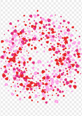 Tender Heart Background Transparent Vector. Volume Frame Confetti. Fond Cut Illustration. Red Confetti February Pattern. Pink Element Backdrop.