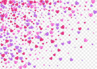 Red Heart Background Transparent Vector. February Pattern Confetti. Violet Love Frame. Pink Heart Design Texture. Fond Present Illustration.