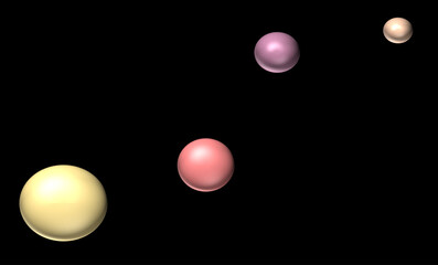 3D Pastel planets on black background, comic universe illustration, bubble 