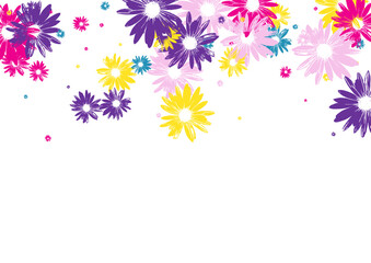 Fototapeta na wymiar Blue Leaf Background White Vector. Flower Festive Design. Pink Plant Style. Factory Banner. Draw Color Chamomile.