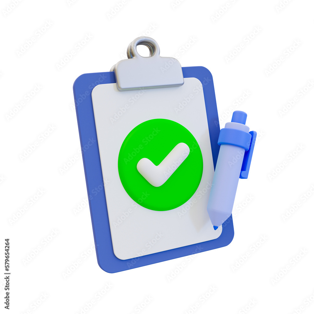 Fototapete 3d minimal document approvement icon. the document is complete. get a green light. document on the c