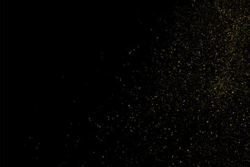 Gold Glitter Texture Isolated on Black Background. Golden stardust. Amber Particles Color. Sparkles Rain. Vector Illustration, Eps 10.