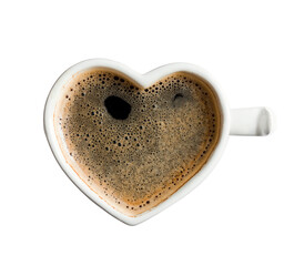 Coffee in heart shape mug isolated on transparent background