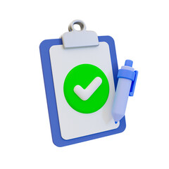 3d minimal document Approvement icon. the document is complete. get a green light. document on the clipboard with the correct icon. 3d rendering illustration.