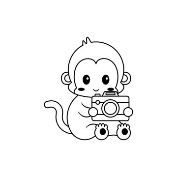 Monkey doing photography cute Icon, Logo, and illustration Vector