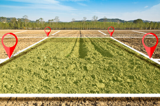 Land plot management - real estate concept with a vacant land on a plowed agricultural field available for building construction and housing subdivision for sale, rent, buy or investment