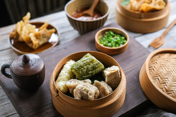 siomay, Indonesian traditional food, steamed fish dumpling with peanut sauce