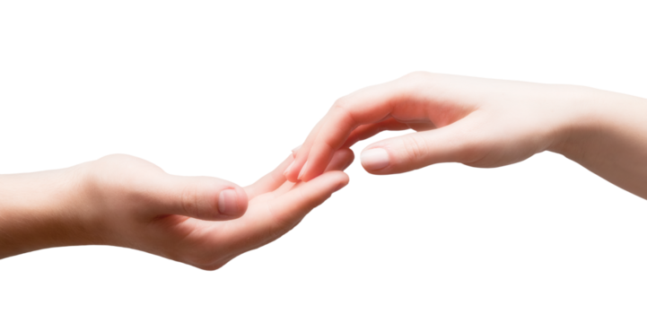 Hands touch each other softly. Isolated on transparent background