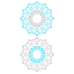 Ornamental Mandalas Set ( Blue, Silver ) isolated on White