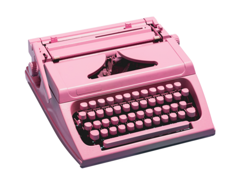 Retro pink typewriter isolated on transparent white