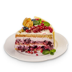 Slice of layered creamy fruit cake