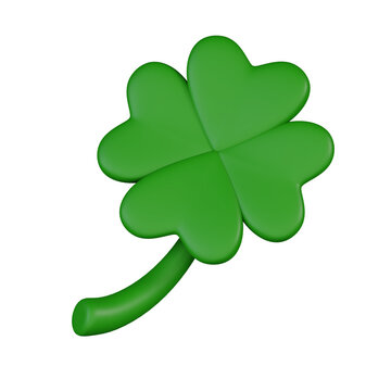 Lucky clover leaf isolated.  St. Patrick's day green icon concept. 3D render illustration.