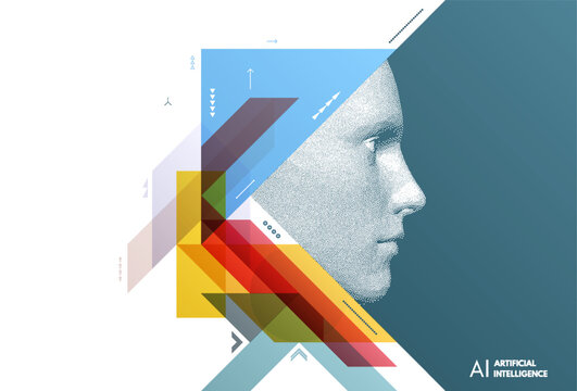 Machine learning. Futuristic artificial intelligence concept. Art composition with geometric shapes and forms. Cover design template for presentation, poster, cover, brochure, leaflet, billboard.