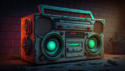 Fototapeta premium Blast from the Past: 80s Ghetto Blaster in Neon Colors