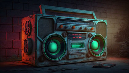 Fototapeta premium Blast from the Past: 80s Ghetto Blaster in Neon Colors